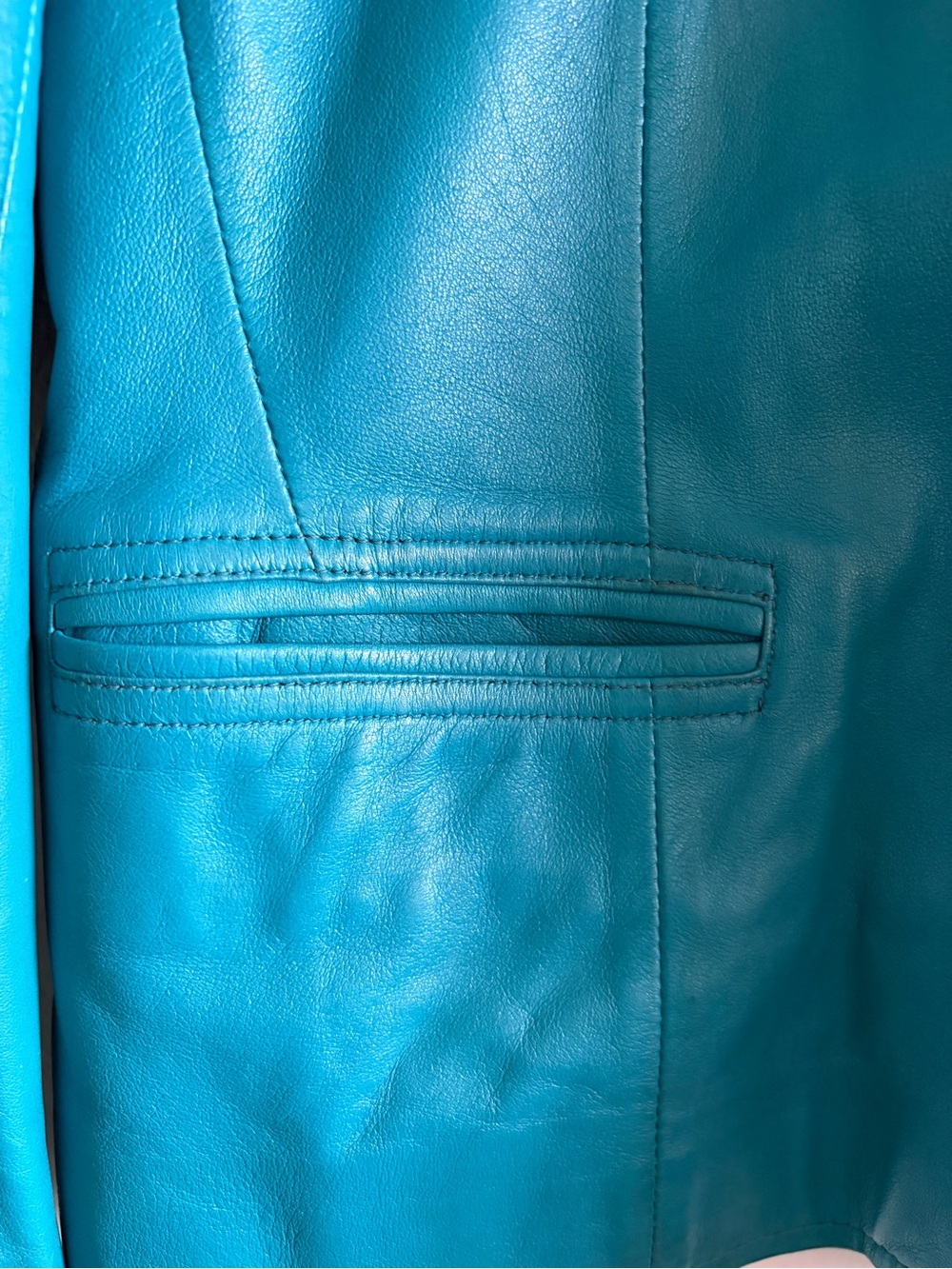 VINTAGE RALPH LAUREN Made in USA Teal Leather Jacket Size 8 - Picture 6 of 10